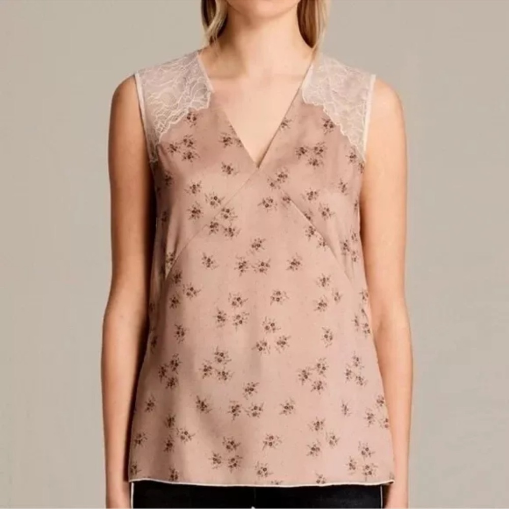 ALL SAINTS Prism Rosalie Sleeveless Lace Floral Top Blush Size 4